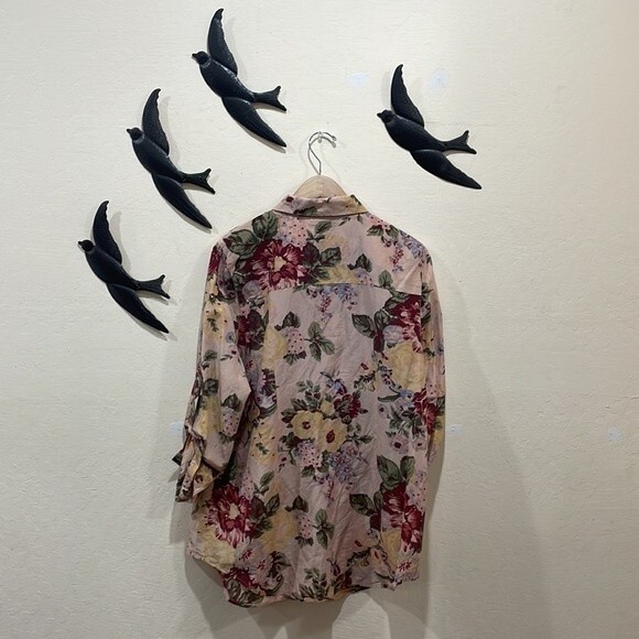 Soft Surroundings Silk Blend Pink Cottage Floral Print Popover Blouse - L - Picture 6 of 7